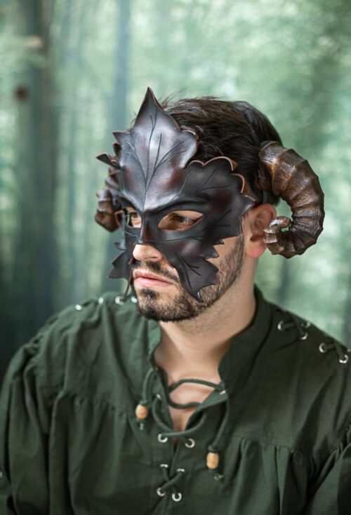 Leather Druid Leafy Maple wiccan masquerade Mask - Image 3