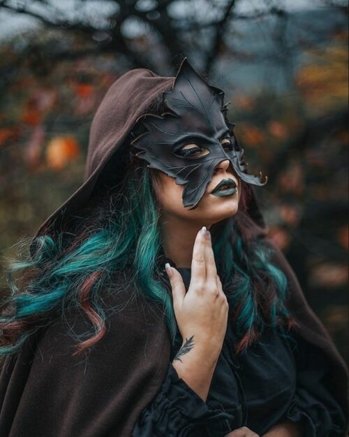 Leather Druid Leafy Maple wiccan masquerade Mask - Image 6