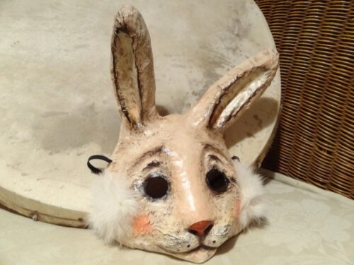 Paper mache rabbit mask bunny mask