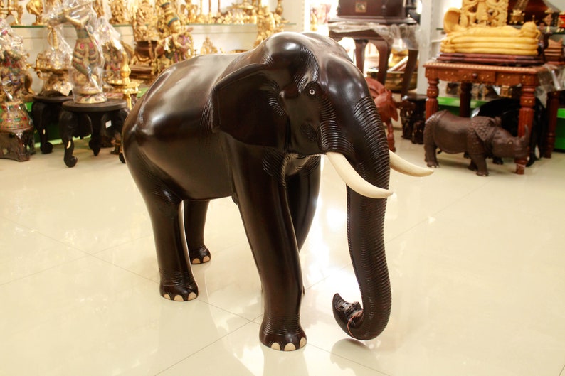 Vintage Large Wood Elephant Statue for home decor - Image 6