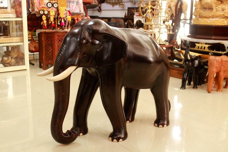 Vintage Large Wood Elephant Statue for home decor - Image 7