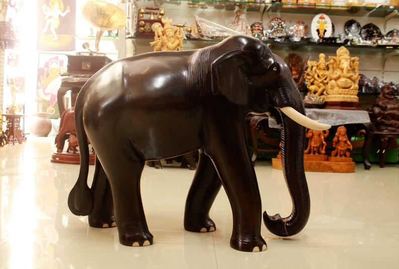 Vintage Large Wood Elephant Statue for home decor - Image 3
