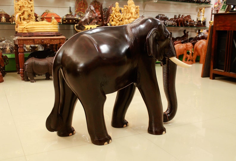Vintage Large Wood Elephant Statue for home decor - Image 4