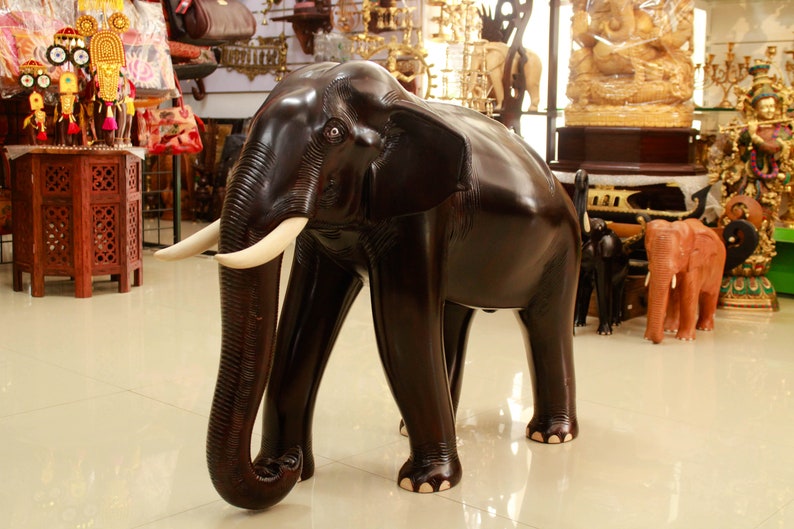 Vintage Large Wood Elephant Statue for home decor - Image 9