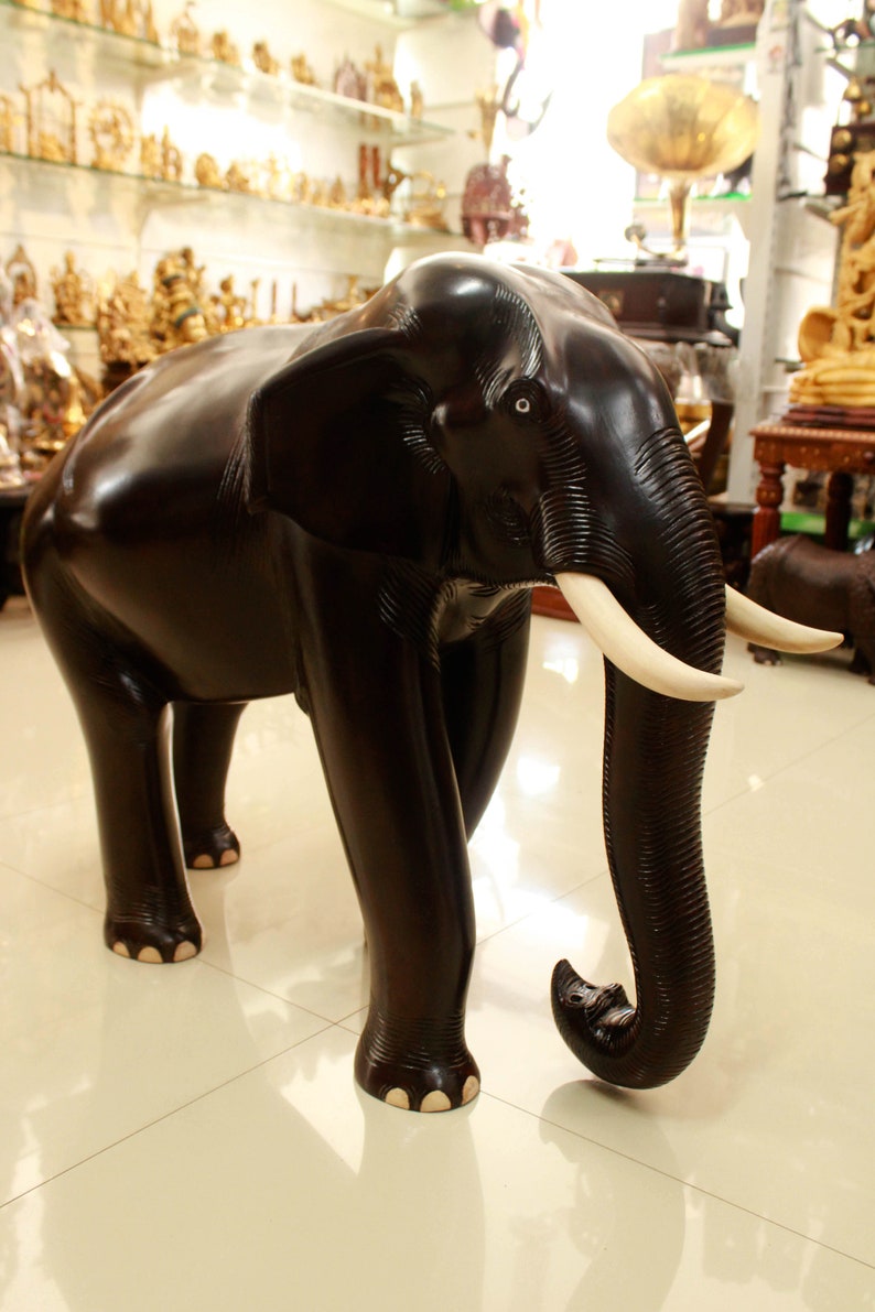 Large Wood Elephant Statue