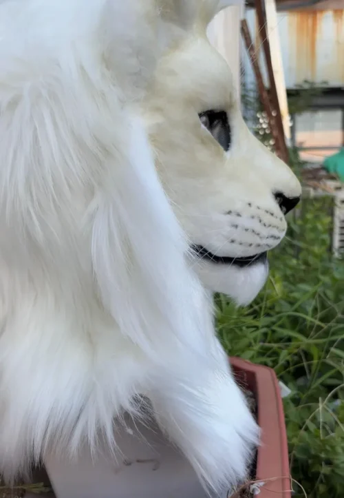 Realistic Albino Lion Fursuit Head - Image 4