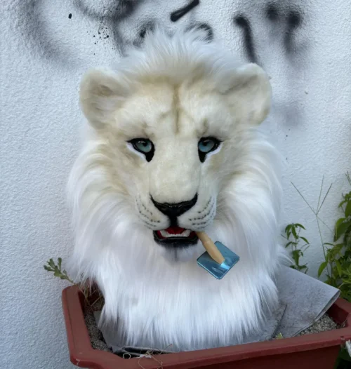 Realistic Albino Lion Fursuit Head